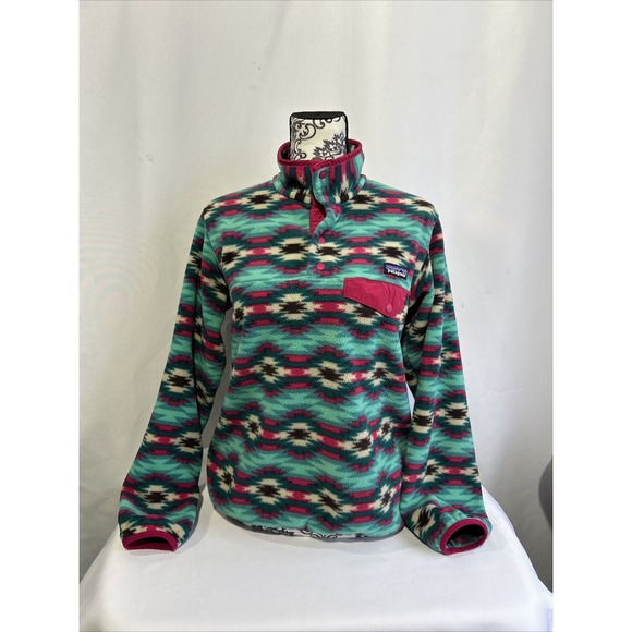 Patagonia Sweaters - Patagonia Synchilla Fleece Snap T Pullover Women's Sz M  Wild Desert Aztec Green